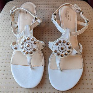 Coach 8.5 M white leather wedge strappy sandals